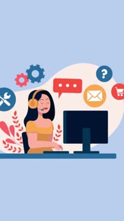 Operator Of Call Center Office Working In Headphones On Vertical