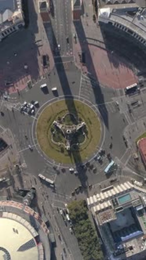 Barcelona Roundabout Traffic Fountain Vertical Video