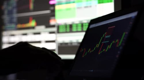 Stock Market Broker Typing Into Laptop In Home Office, 4k.