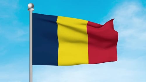 Fluid 3D Waving National Flag Animation on Blue Sky