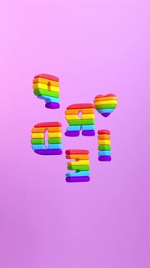 Pride looping video for social media post featuring the word "PRIDE" in rainbow stripes