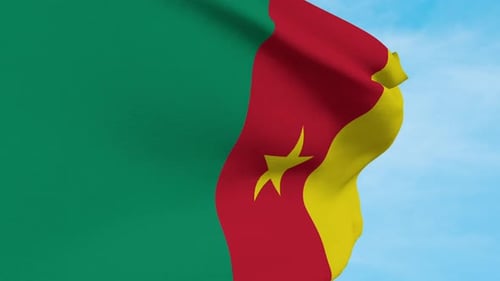 Realistic Cameroon Flag Waving Seamlessly Against Blue Sky