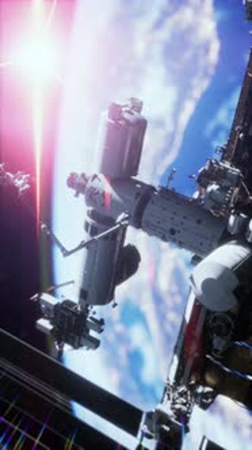 View of the Earth and International Space Station is Orbiting Earth Vertical