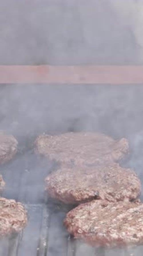 On the Barbecue Fire Flame Grill Prepared Grilled Beef Meat Barbecue Burgers for Hamburgers As Part