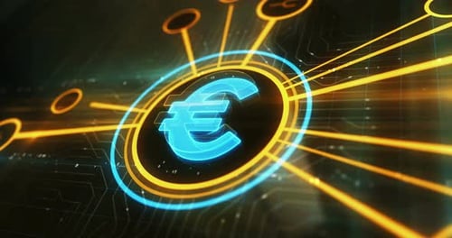 Futuristic Glowing Euro Symbol Digital Network Animation