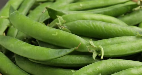 Pile of fresh green pea pods as background, closeup
