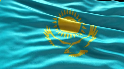 Kazakhstan National Flag Waving Realistic Animation Loop