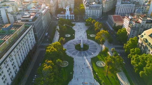 Aerial View of May Square and Casa Rosada at Sunset Time in Buenos Aires Argentina
