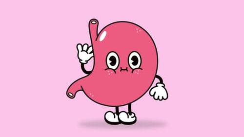 Retro Cartoon Stomach Organ Waving Hand Loop Animation