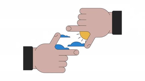 Sun clouds in finger frame line 2D animation