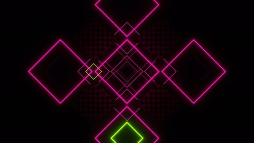 Pink And Light Green Futuristic Geometric Neon Squares Hud Background Background Vj Loop In 4K