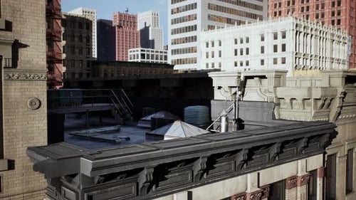 Mostrando los techos de edificios imponentes al ponerse el sol