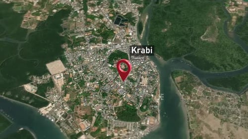Krabi City Map Zoom (Thailand) from Space to Earth