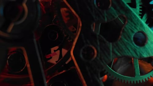 Intricate Clockwork Gears Turning in Close-up Shot