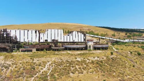 Ruined and abandoned building at the hill. Aerial drone footage