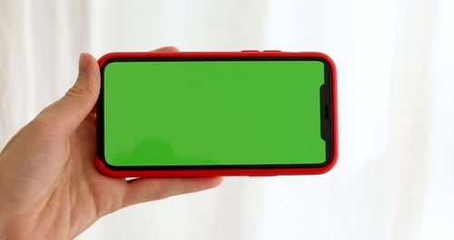 Green Mockup Screen Smartphone in Horizontal Landscape Mode