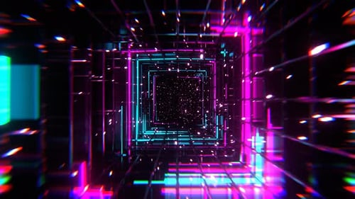 Cyan And Pink Mesh Square Neon Portal Background Vj Loop I 4K