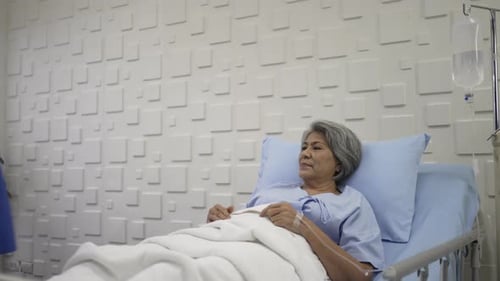 Senior female patient stay in hospital as inpatient.