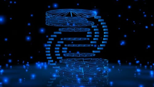 Background with Falling Blue Particles, Wireframe of Shape, Exclusive, 3D Render, Reflection