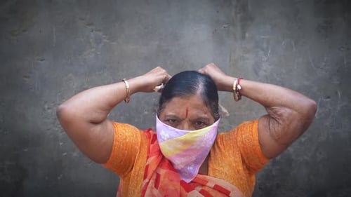 An Adult Indian Woman Wears Handkerchief As Alternative To Face Mask - Coronavirus Pandemic In India