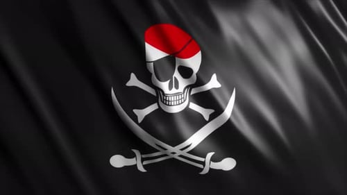 Realistic Waving Pirate Flag with Skull and Crossed Swords