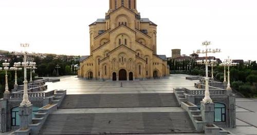 Grandeur Holy Trinity Cathedral Of Tbilisi (Tsminda Sameba) At Sunrise In Tbilisi, The capital of Ge