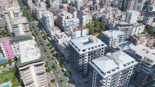 Aerial View Stunning Complex With Azure Pool and Water Park By the Mediterranean Sea