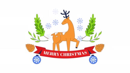 Merry Christmas greeting with reindeer xmas 2D animation