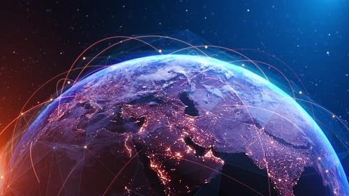 Global Network Earth Global Telecommunication Network Glowing Connection Lines Earth Planet Earth