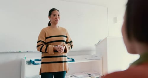 Education, university and a woman teacher in a class for learning, growth