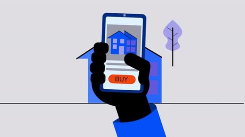 Flat Design Animation of Online Home Buying on Smartphone App