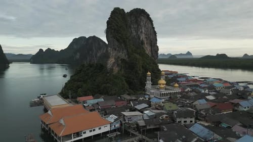 Aerial view of Panyee village in Phang-Nga bay, Thailand.