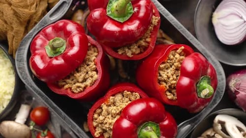 Stuffed Peppers Minced Meat with Vegetables in the Mexican Style
