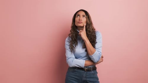 Pensive Woman Thinking and Looking Around