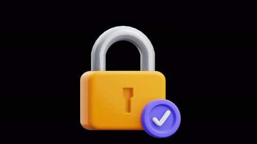 Secure 3D Padlock with Checkmark Icon Animation