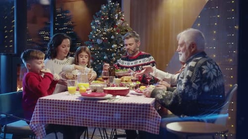 Festive Family Christmas Meal in Warmly Lit Home