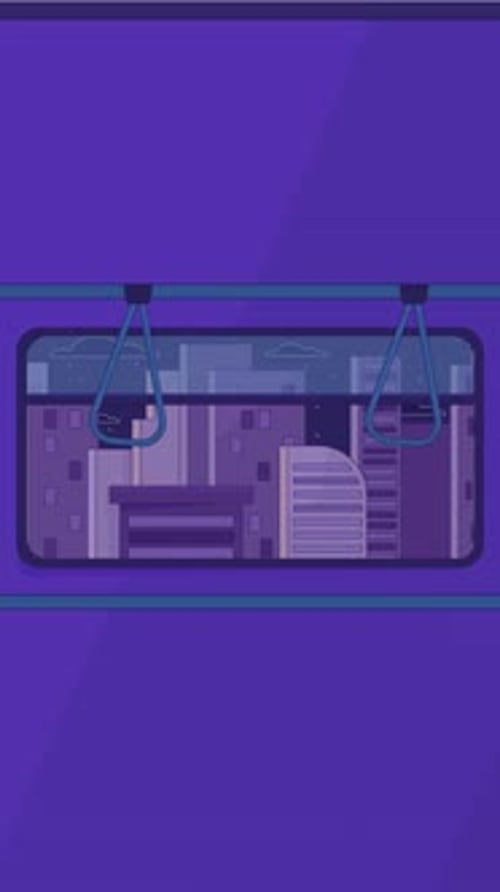 Night train ride with city view and hanging straps lofi vertical animation background