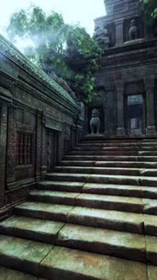 Marches en pierre menant à l'ancien temple cambodgien
