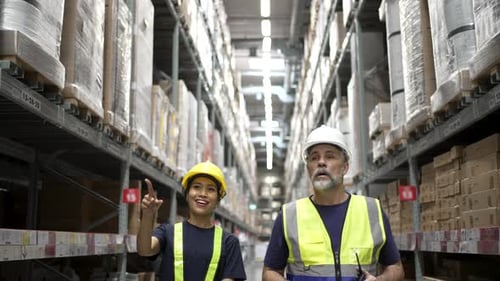 Logistics employees are working warehouse.