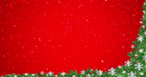 Animated Christmas Background with Fir Branches and Falling Snowflakes