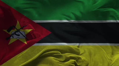 Realistic Waving Flag of Mozambique with National Emblem