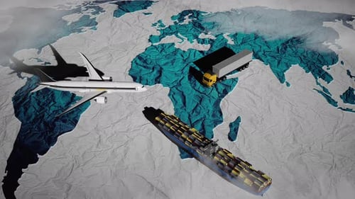 Global Transportation Logistics on Crumpled World Map 3D Animation