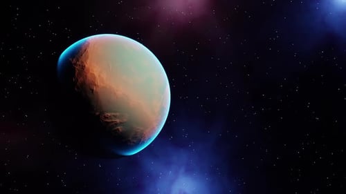 Rotating Alien Planet in Cosmic Nebula Starfield