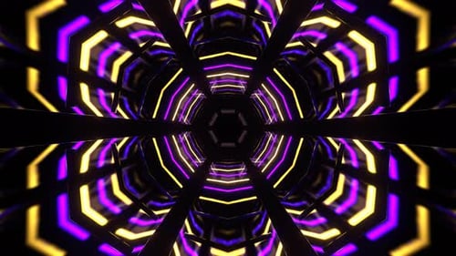 Purple And Yellow Hexagonal Neon Mirrored Tunnel Background Vj Loop In 4K