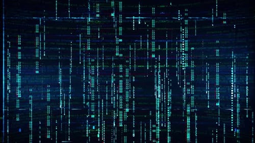 4K Computer hacking tech background with hacker program and binary code