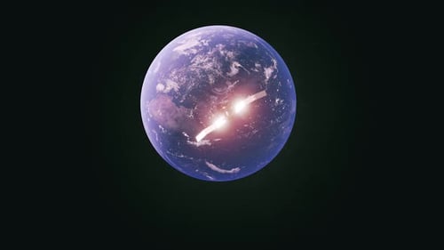 Satellite orbiting Earth with city lights glowing, a view of our planet from space