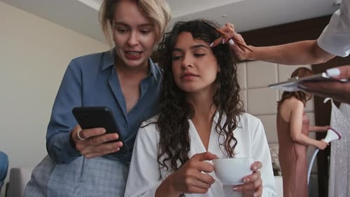 Woman Gets Makeup Done Before Wedding With Friends