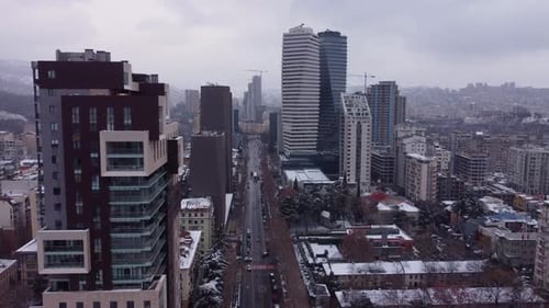 City Business Center In A Snowy Day