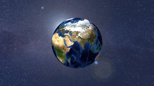 Animated Planet Earth Rotation in Starry Space with Sun Flare