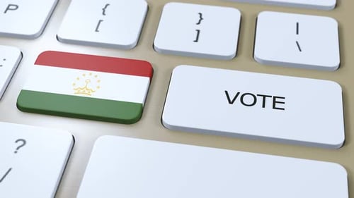 3D Animation of Tajikistan Flag and Vote Button on Keyboard